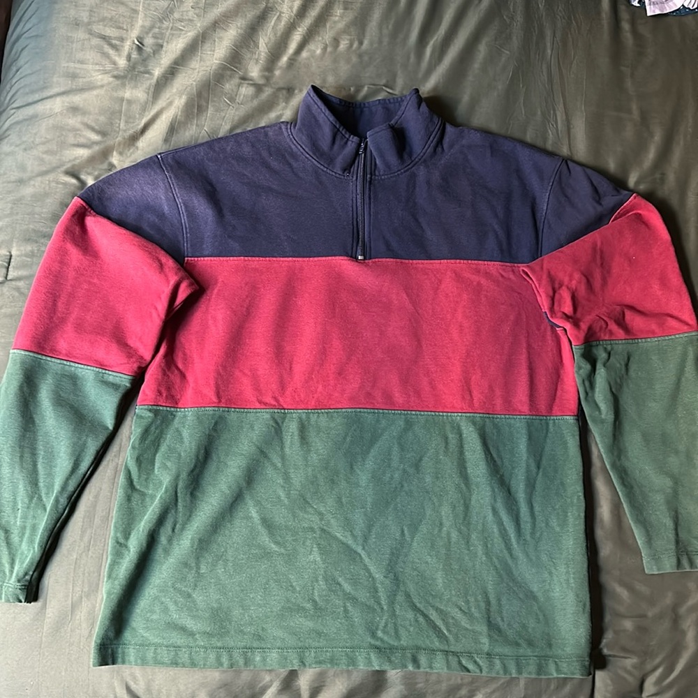 Blue red and green quarter zip